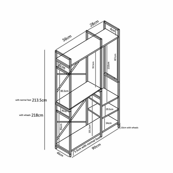 Decofurn Furniture | BOLT-MULTI-SHELF-_-HANGING-OPEN-ROBE | Dimensions