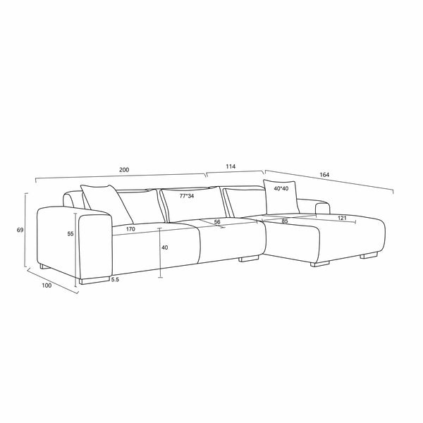 Decofurn Furniture | CATERINA-FABRIC-CORNER-CHAISE | Dimensions