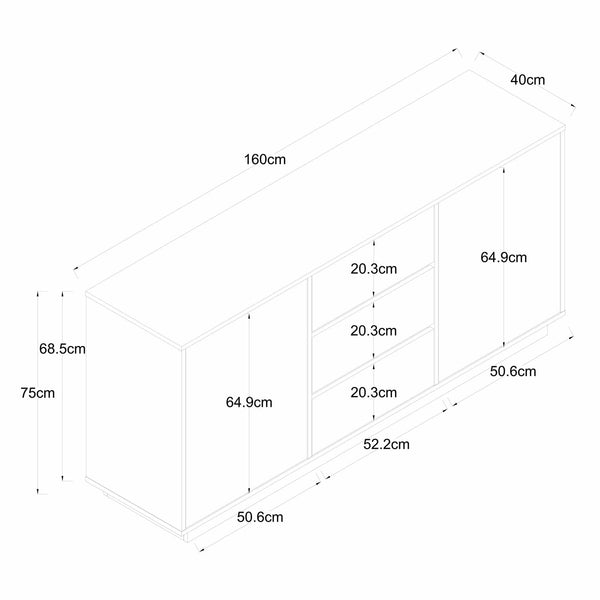Decofurn Furniture | CENTO-2-DOOR-3-DRAWER-SIDEBOARD | Dimensions