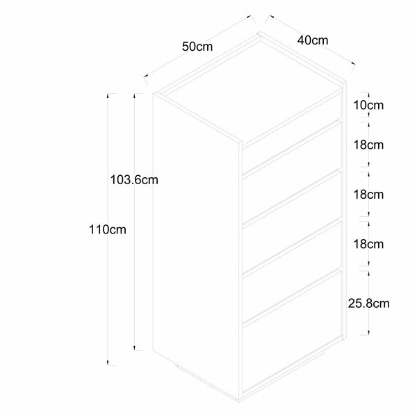 Decofurn Furniture | CENTO-5-DRAWER-CHEST | Dimensions