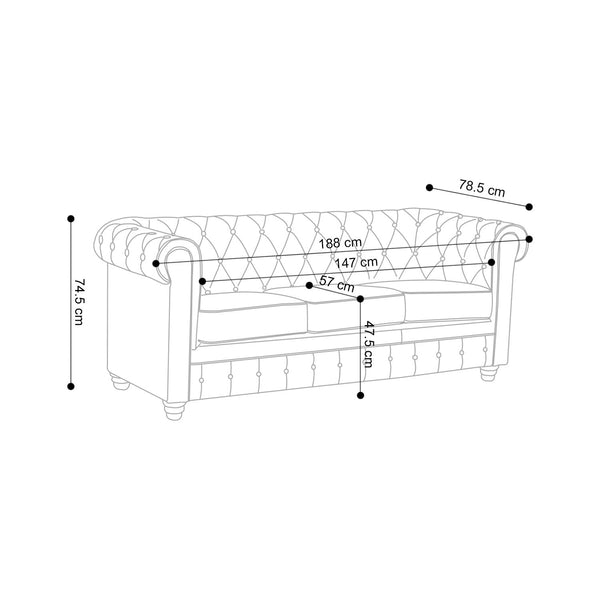 Decofurn Furniture | CHESTERFIELD_VELVET_3_SEATER_COUCH | Dimensions