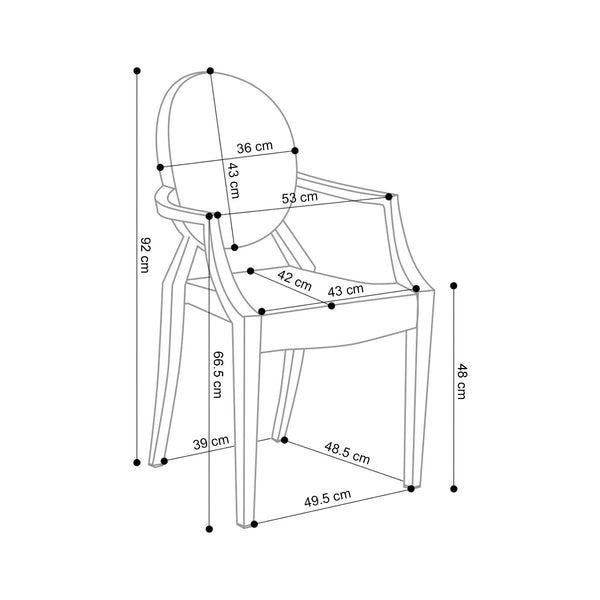 Decofurn Furniture | GHOST_DELUXE_CHAIR_WITH_ARMS | Dimensions