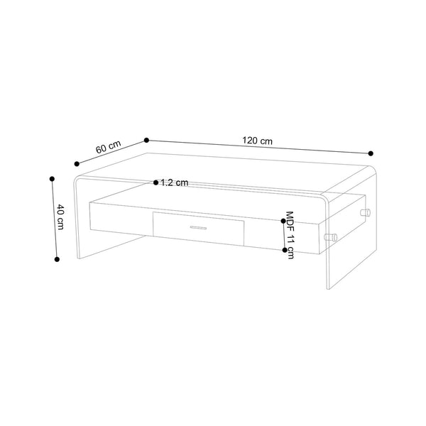 Decofurn Furniture | IVY_120x60cm_12MM_TEMPERED_GLASS_COFFEE_TABLE_WITH_DRAWER | Dimensions