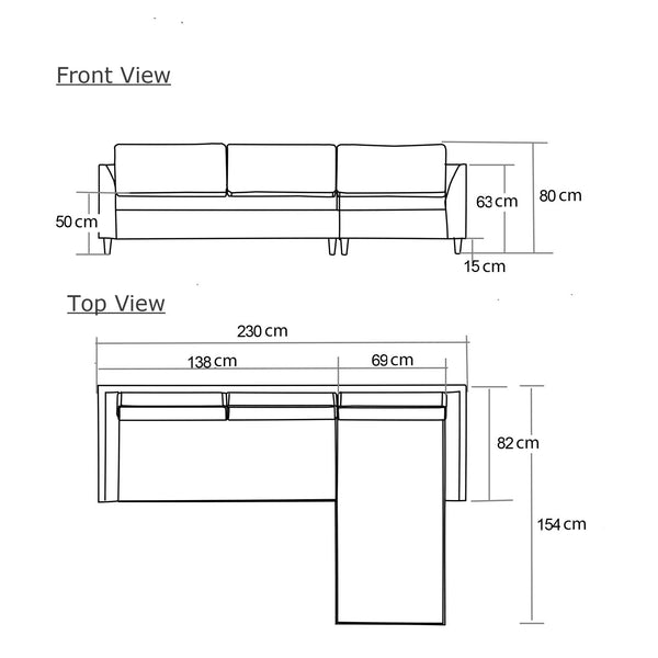 Decofurn Furniture | JOEY_FABRIC_CORNER_CHAISE | Dimensions