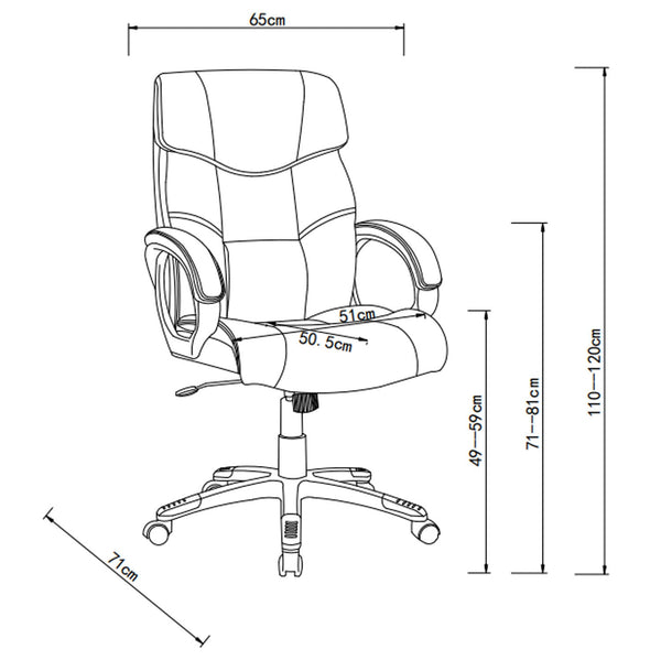 Decofurn Furniture | LEATHER_AIR_LUXURY_EXEC_HIBACK_OFFICE_CHAIR_CM043 | Dimensions