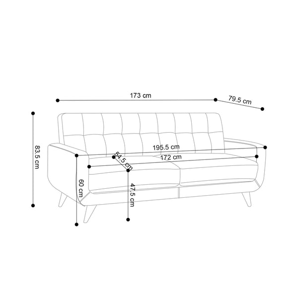 Decofurn Furniture | LUNA_FABRIC_3_SEATER_COUCH | Dimensions