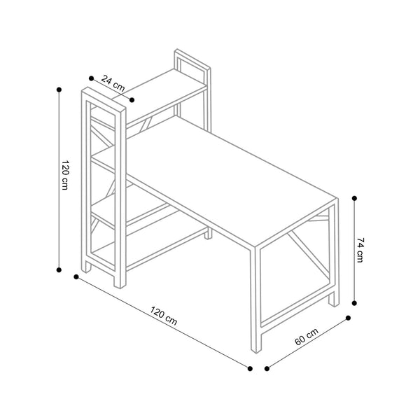 Decofurn Furniture | OMEGA_120cm_DESK_WITH_SHELF | Dimensions