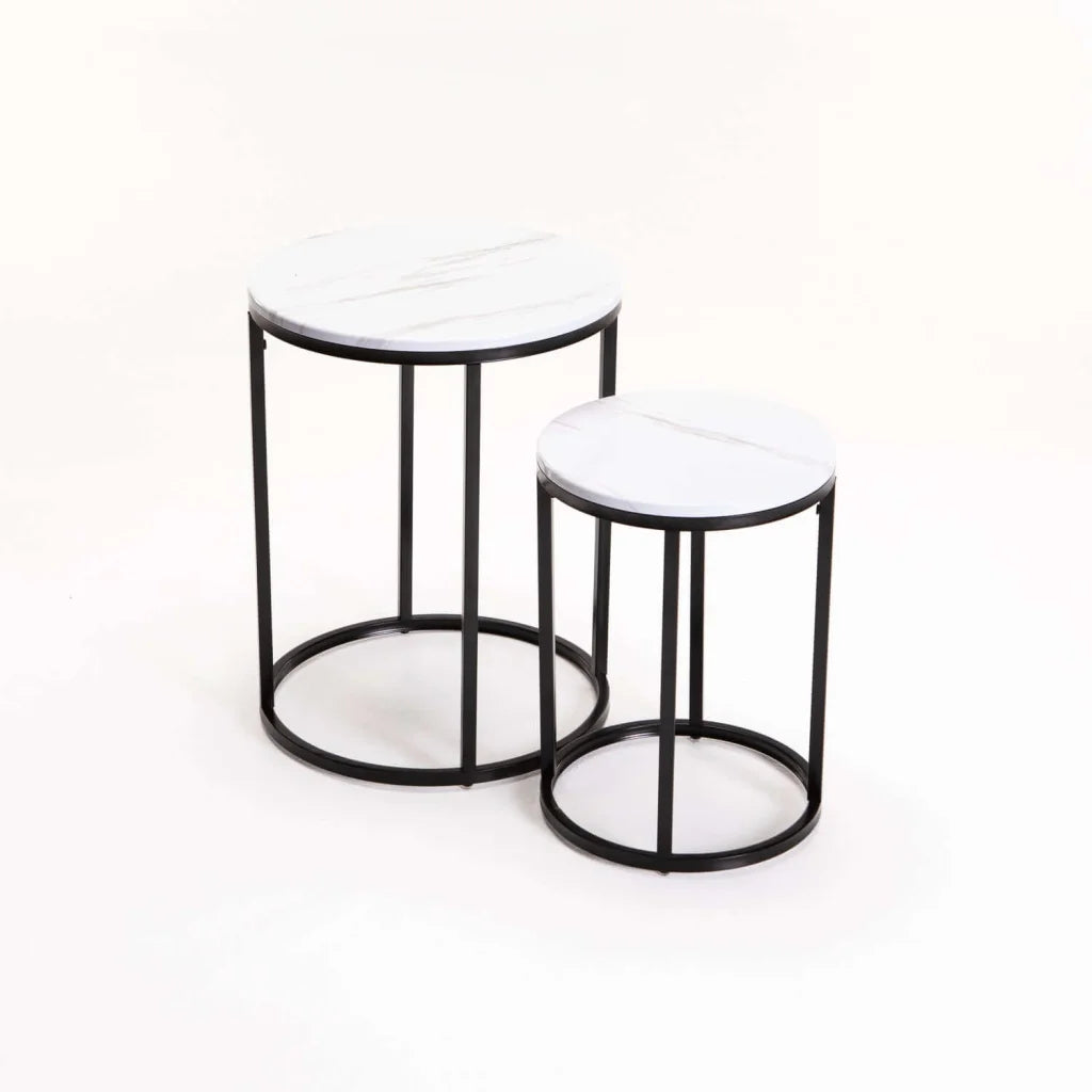ALIX SET OF 2 TABLES - BLACK/WHITE MARBLE