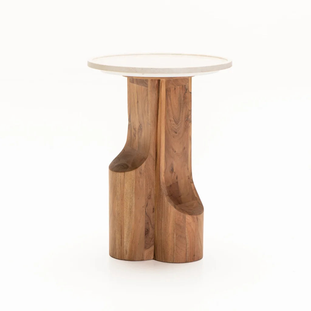 AMI MARBLE TOP SOLID WOOD SIDE TABLE