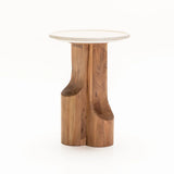 AMI MARBLE TOP SOLID WOOD SIDE TABLE