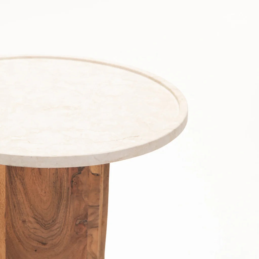 AMI MARBLE TOP SOLID WOOD SIDE TABLE