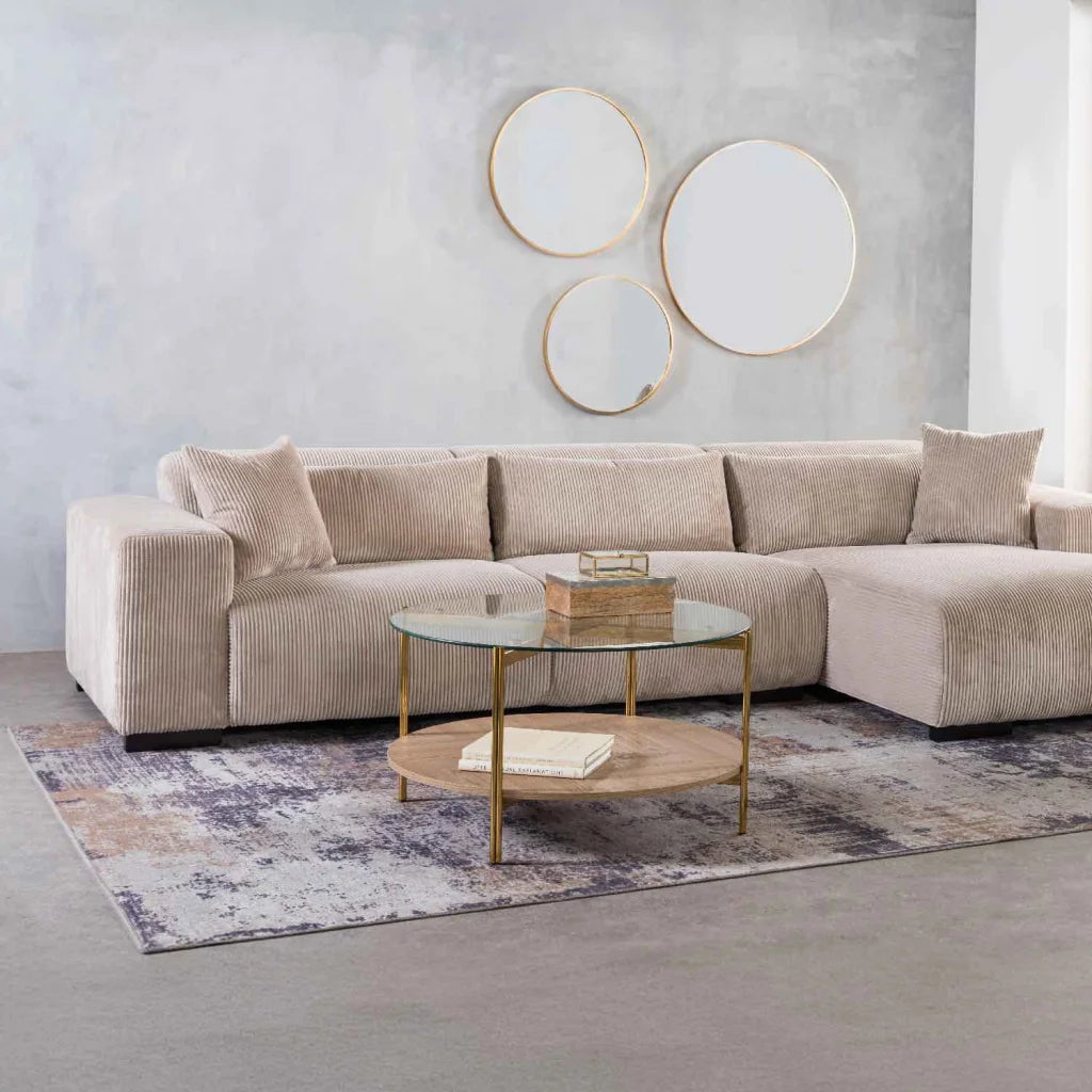 AMORE 80cm ROUND COFFEE TABLE - GOLD / OAK