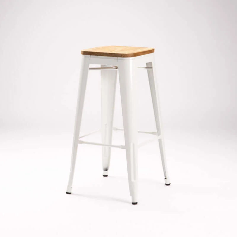 BRONX BARSTOOL WITH WOOD - WHITE