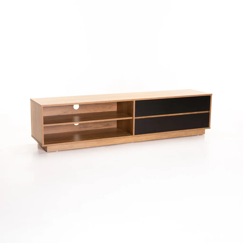 CENTO 180cm 2 DRAWER TV/PLASMA UNIT-WILD OAK/BLACK