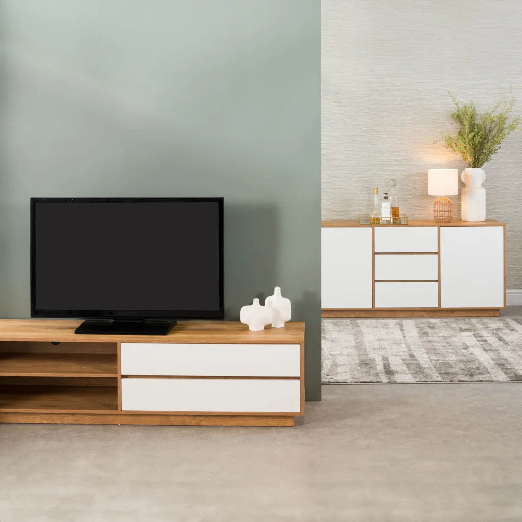 CENTO 180cm 2 DRAWER TV/PLASMA UNIT-WILD OAK/WHITE