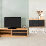 CENTO 180cm 2 DRAWER TV/PLASMA UNIT-WILD OAK/BLACK