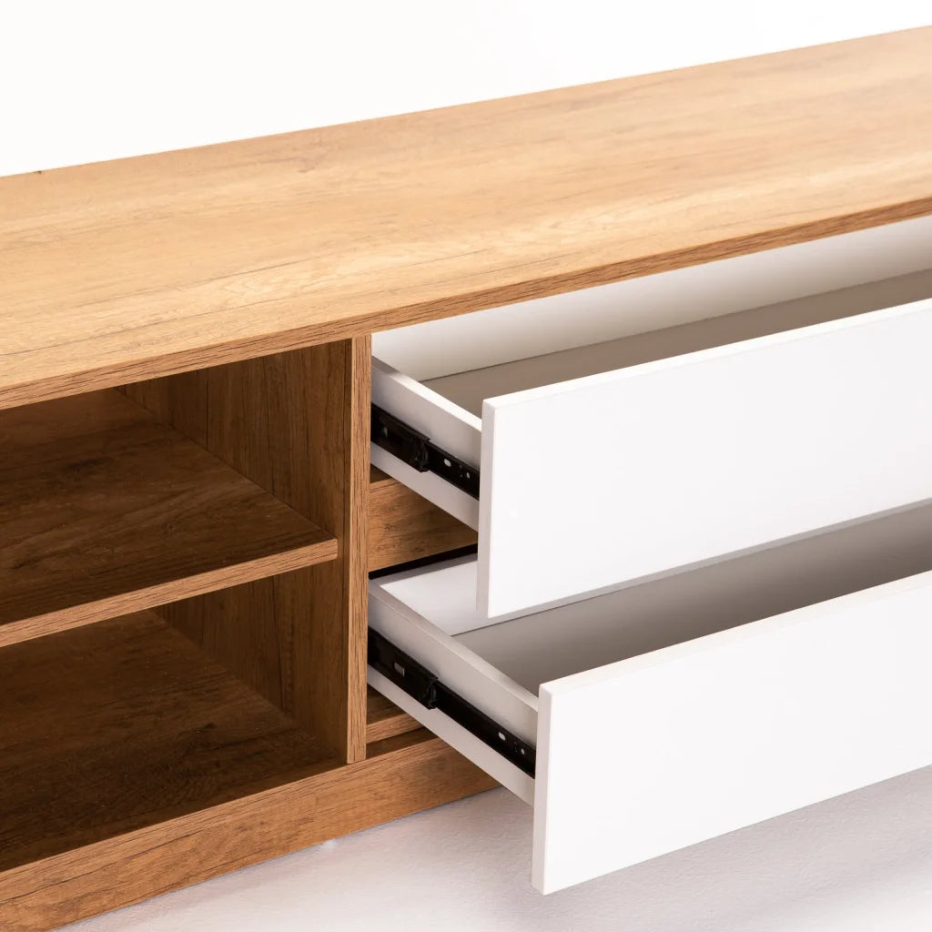 CENTO 180cm 2 DRAWER TV/PLASMA UNIT-WILD OAK/WHITE