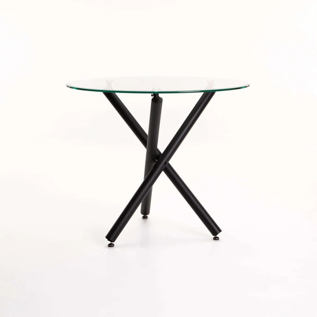 DIVA 90cm ROUND GLASS TOP DINING TABLE-BLACK LEGS