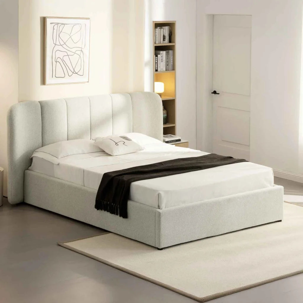 EDEN TEXTURED FABRIC QUEEN XL BED - CREAM