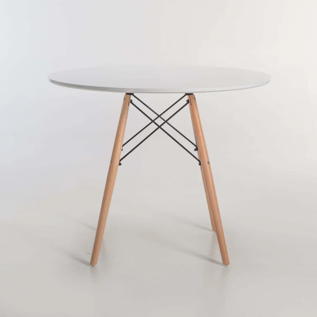 ELIA 90cm ROUND WOODEN LEG DINING TABLE-WHITE