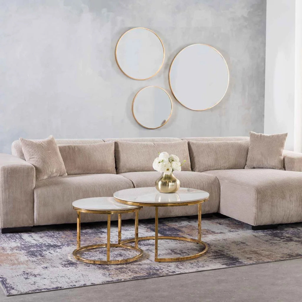 GIO SET OF 2 70/50cm STONE TOP CT-GOLD LEG/WH TOP