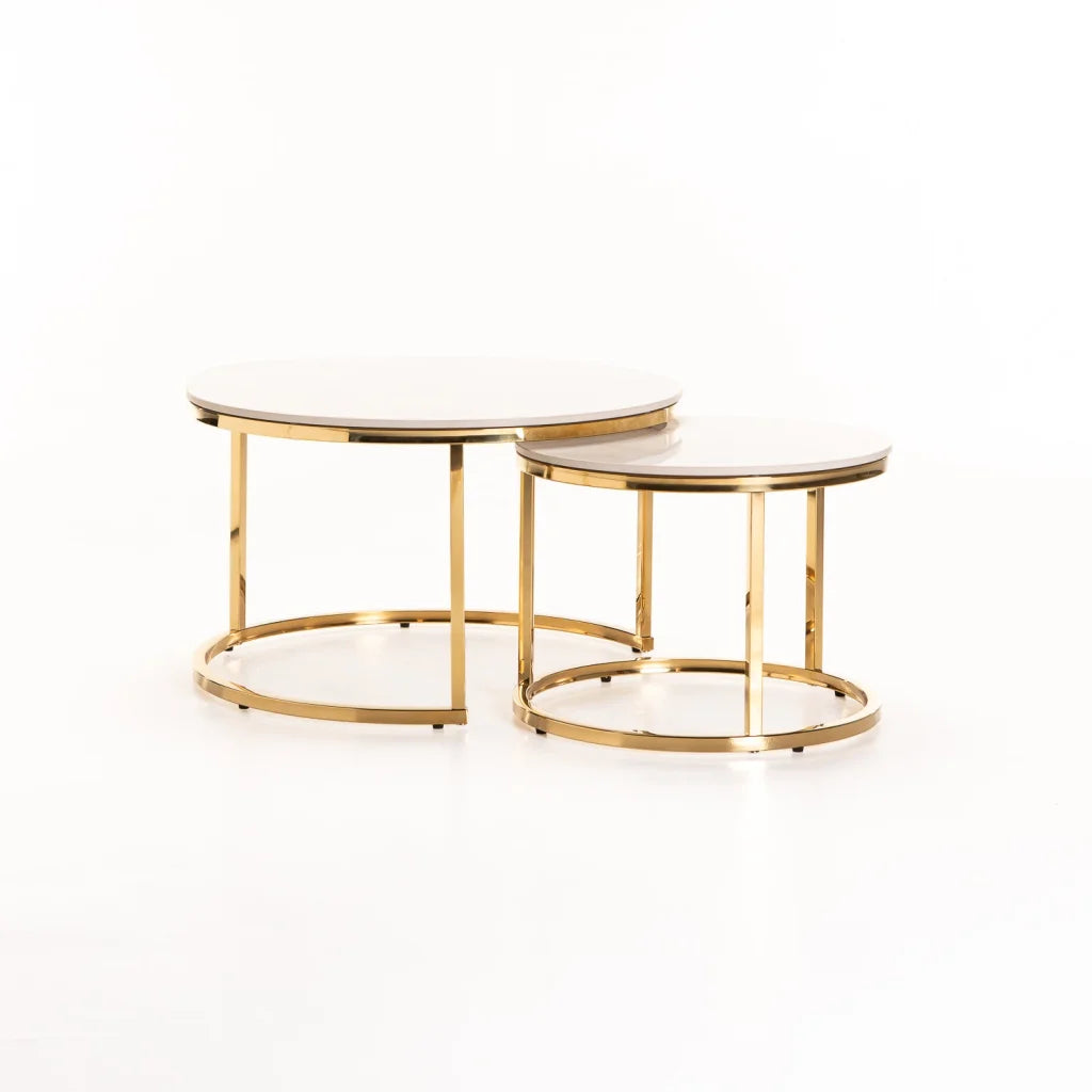 GIO SET OF 2 70/50cm STONE TOP CT-GOLD LEG/WH TOP