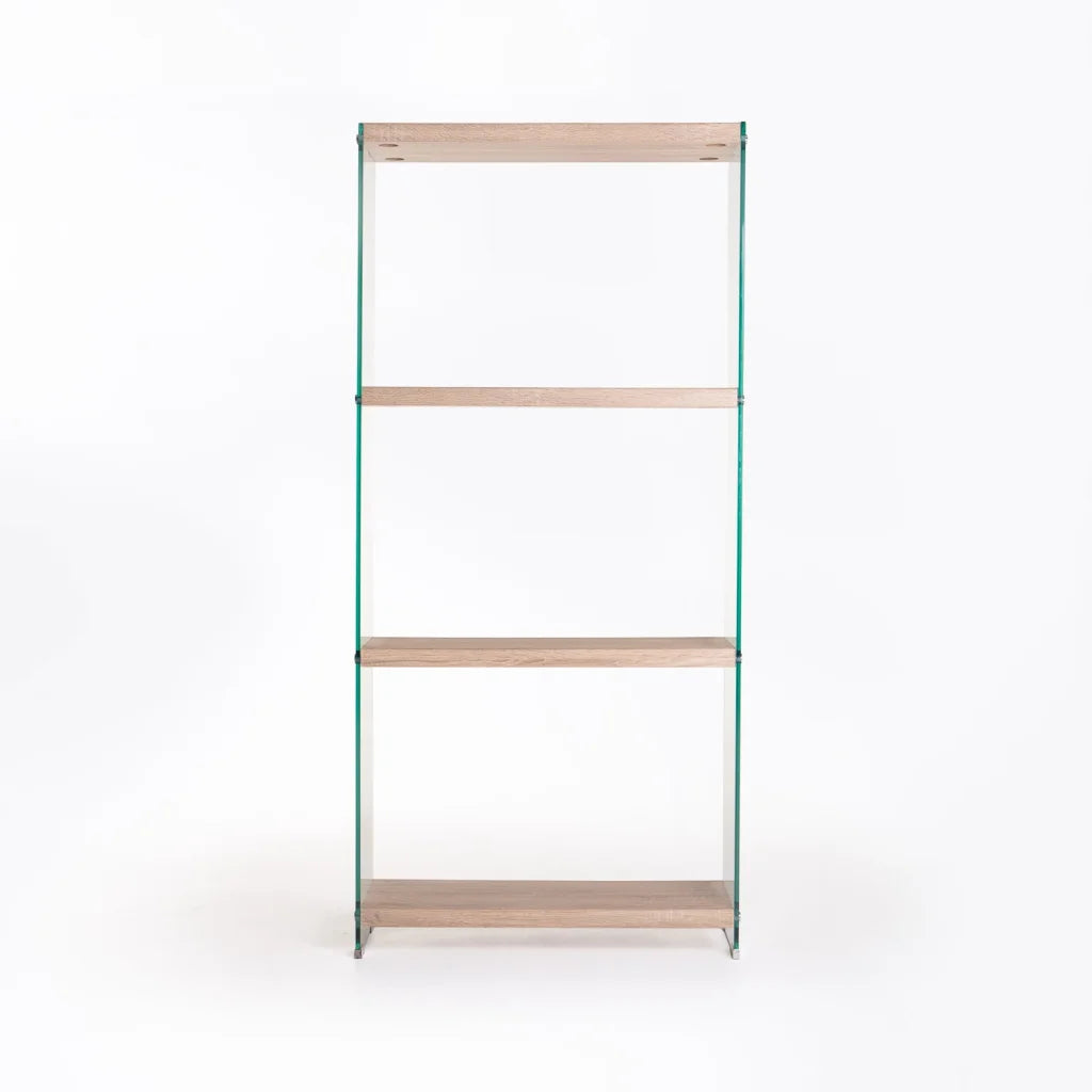 IVY 10MM TEMPERED GLASS BOOKCASE - OAK (165cm H)