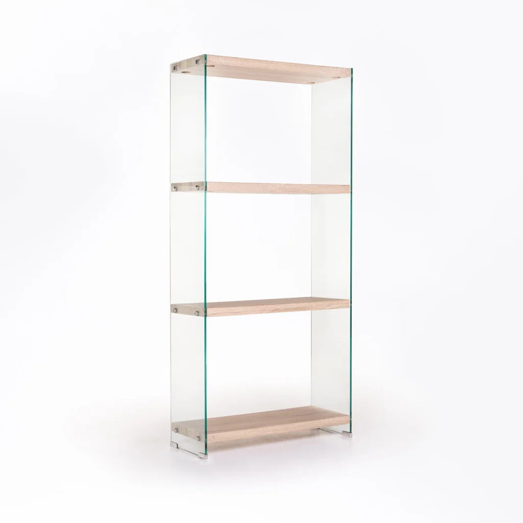 IVY 10MM TEMPERED GLASS BOOKCASE - OAK (165cm H)