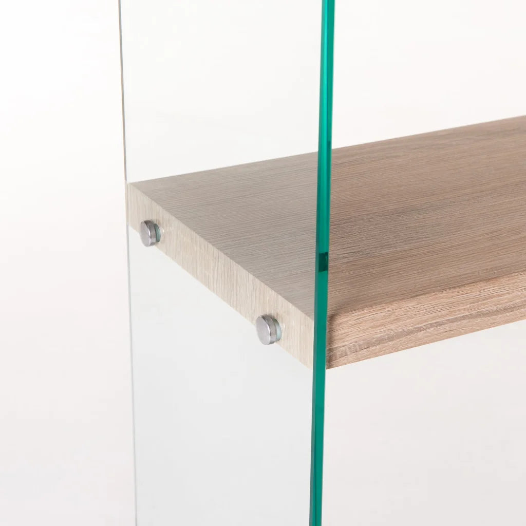 IVY 10MM TEMPERED GLASS BOOKCASE - OAK (165cm H)