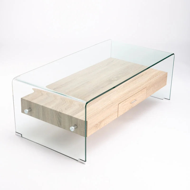 IVY 120x60cm 12MM TEMP GLASS COFFEE TABLE WITH DRAWER