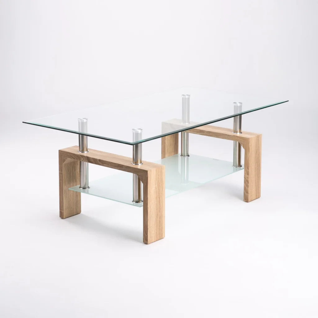 LALA 110x60cm GLASS COFFEE TABLE - OAK
