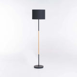 LAMP FLOOR-BLACK+WOOD-BLACK FABRIC SHADE 150cm H