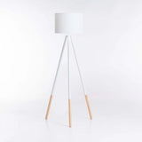 FLOOR LAMP WOODEN TRIPOD WHITE FABRIC SHADE 156cm