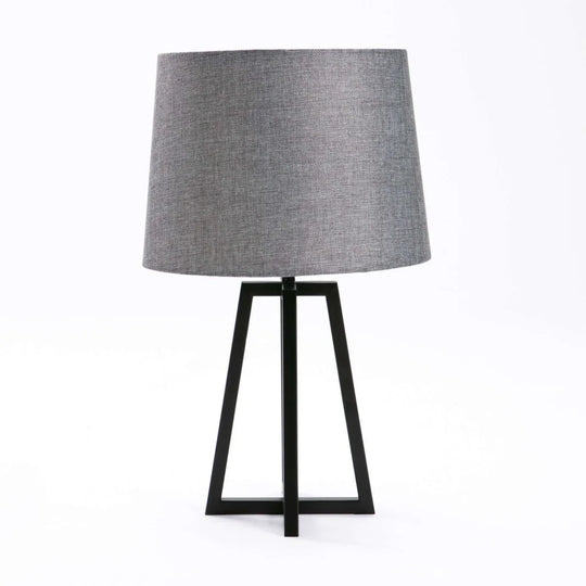 TABLE LAMP BLACK METAL BASE GREY FABRIC SHADE