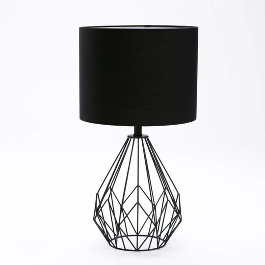 TABLE LAMP BLK METAL WIRE BASE BLACK FABRIC SHADE