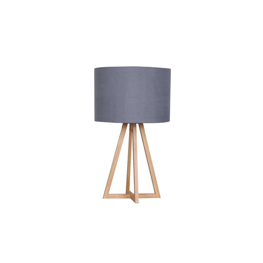 TABLE LAMP TALL WOODEN TRIPOD GREY FABRIC SHADE