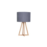 TABLE LAMP TALL WOODEN TRIPOD GREY FABRIC SHADE