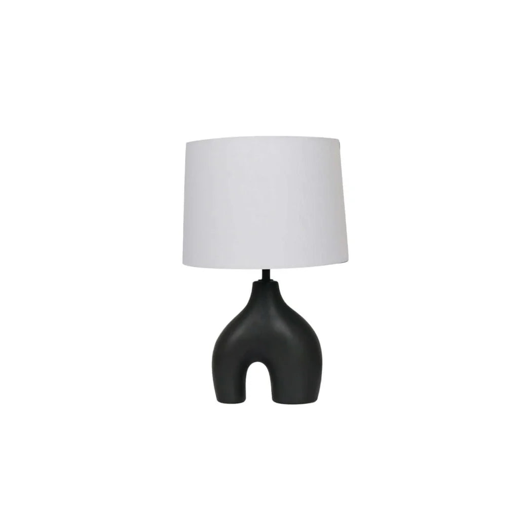LAMP TABLE-U SHAPE BLACK-WHITE FABRIC SHADE