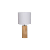 TABLE LAMP WOODEN CYLINDER BASE WHITE FABRIC SHADE