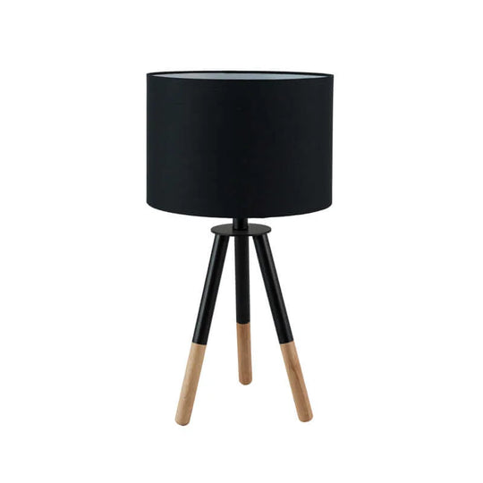 TABLE LAMP WOODEN TRIPOD BLACK FABRIC SHADE