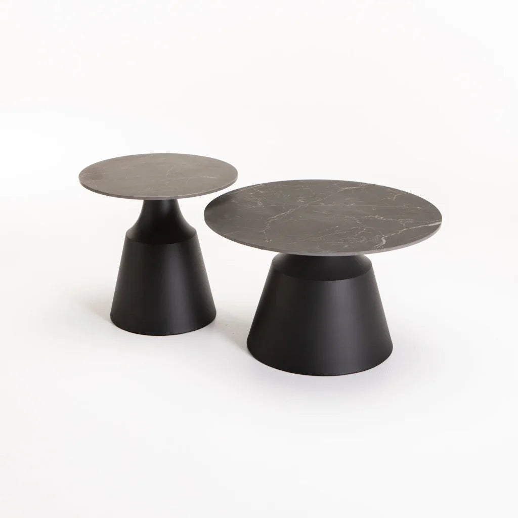 LEA SET OF 2 70/50cm STONE TOP COFFEE TABLE-BLACK