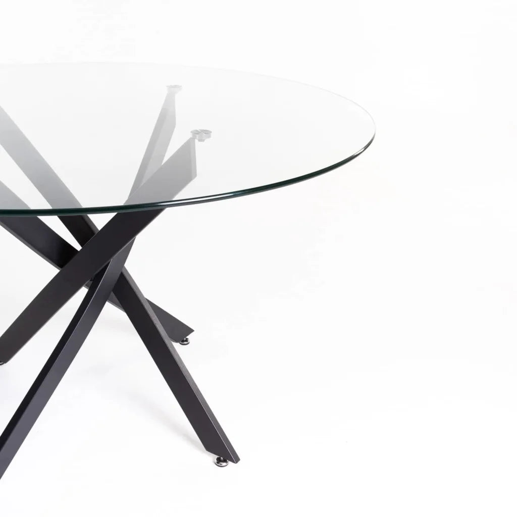 LEN 135cm ROUND 10mm GLASS TOP DINING TABLE- Black / 135Ø cm (6 Seater)