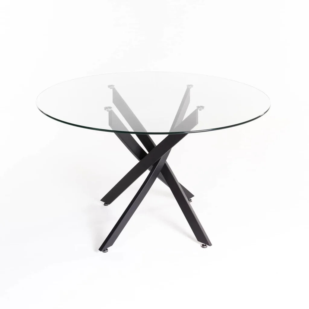 LEN 135cm ROUND 10mm GLASS TOP DINING TABLE- Black / 135Ø cm (6 Seater)