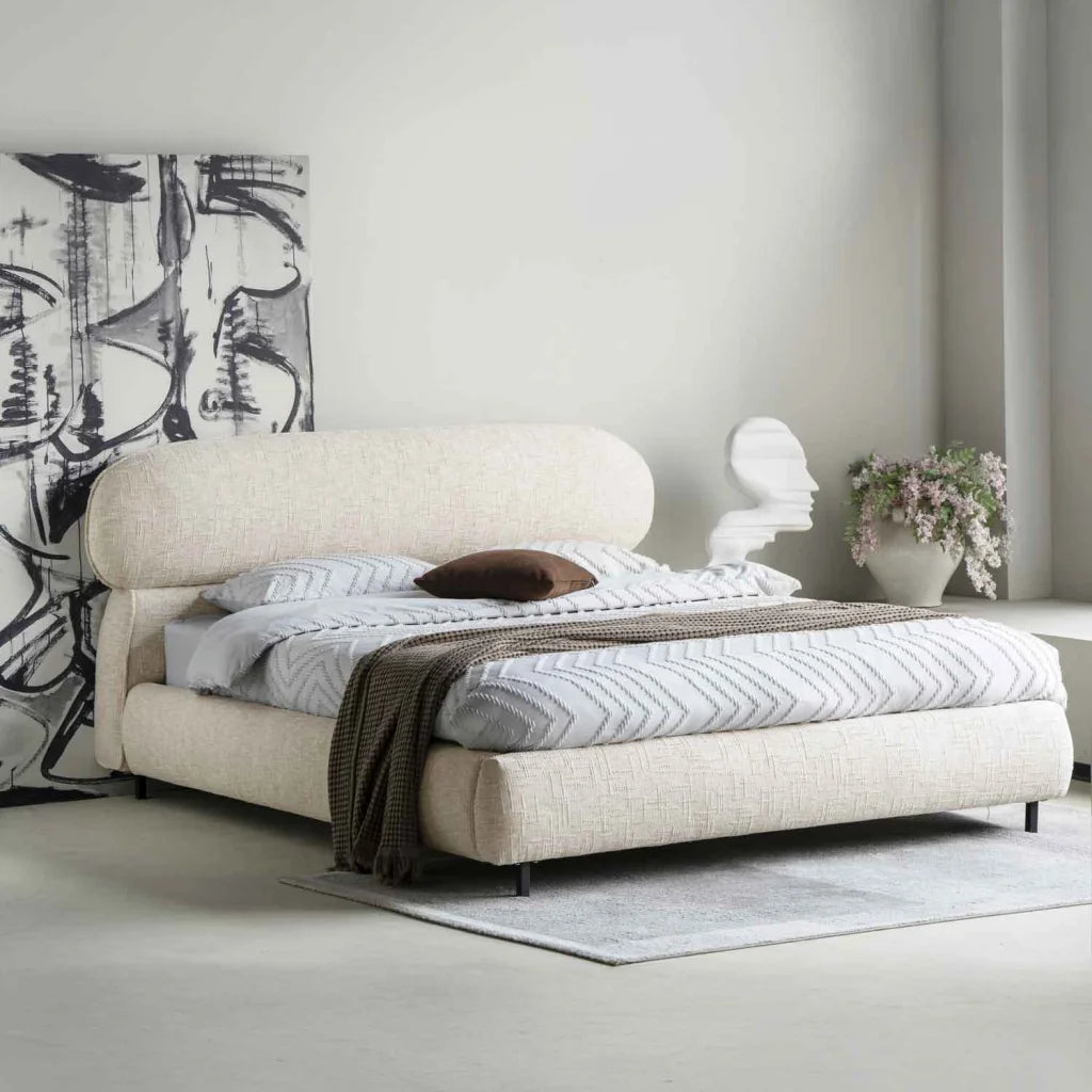 LILY TEXTURED FABRIC QUEEN XL BED - CREAM