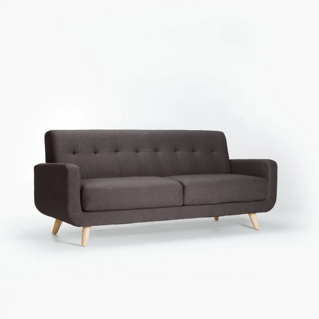 LUNA FABRIC 3 SEATER - DARK GREY/NAT LEG