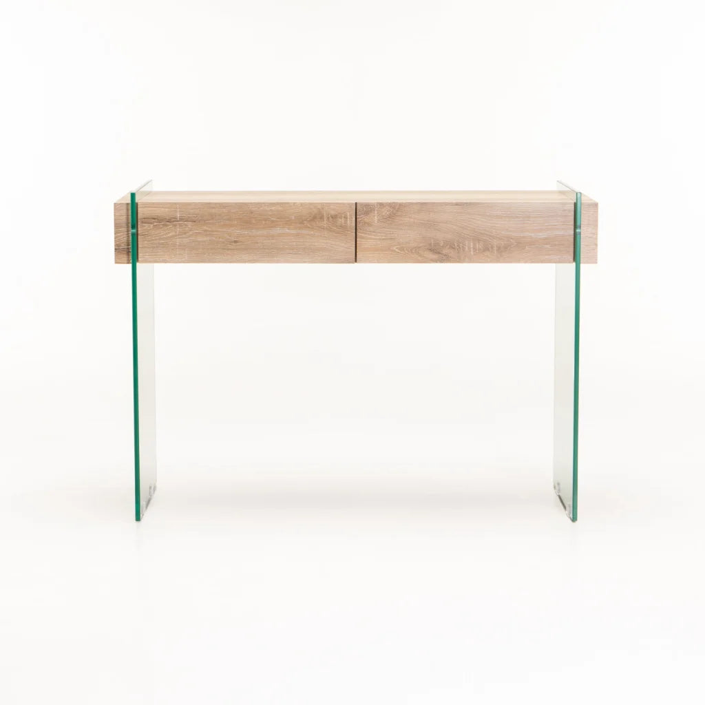 OPAL 110x40cm 12MM TEMP GLASS CONSOLE W/DR-OAK
