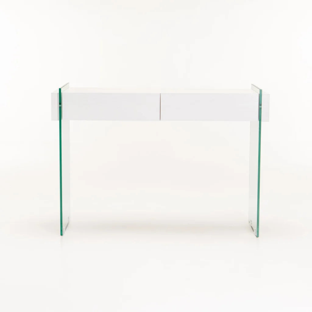 OPAL 110x40cm 12MM TEMP GLASS CONSOLE W/DR-WH