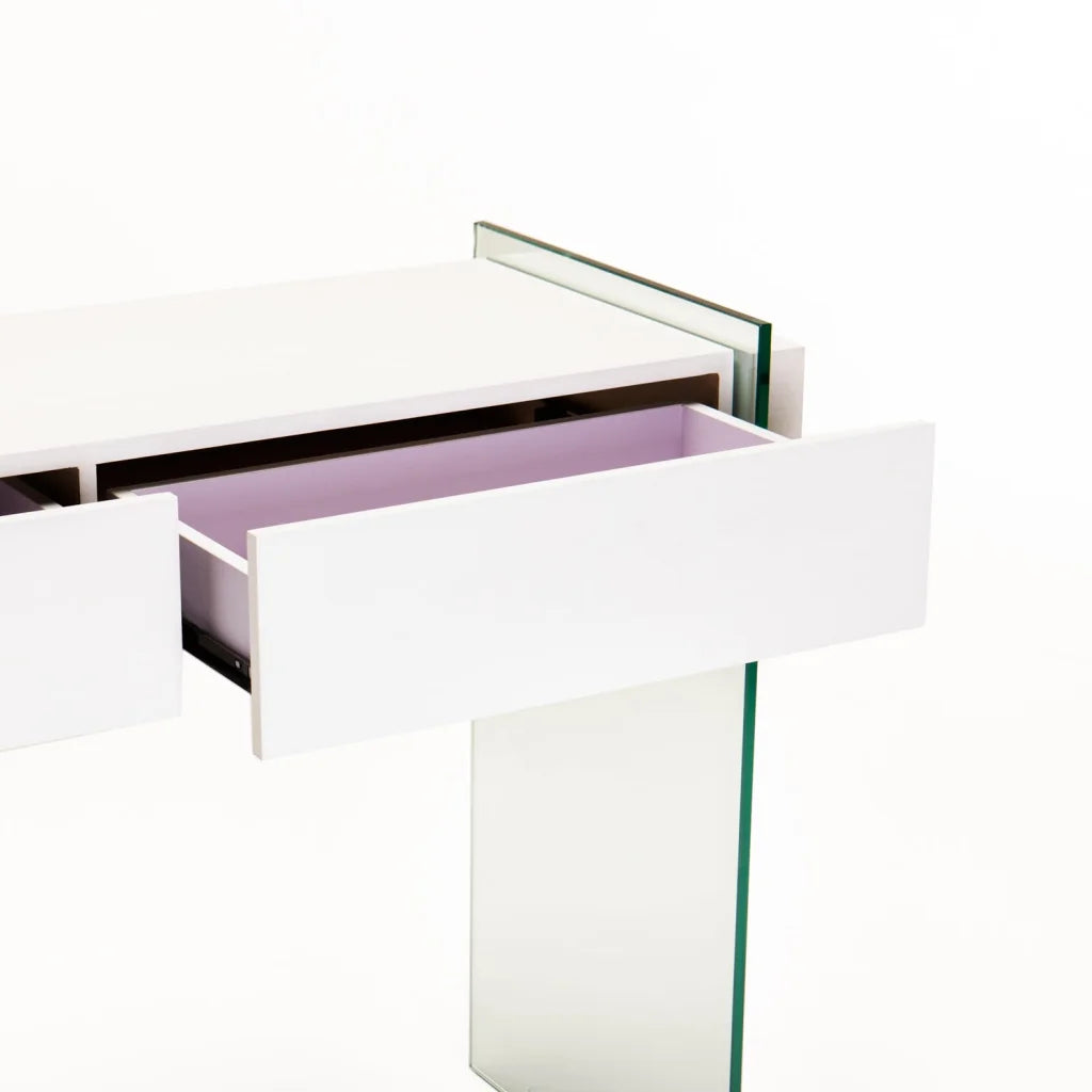 OPAL 110x40cm 12MM TEMP GLASS CONSOLE W/DR-WH