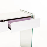 OPAL 110x40cm 12MM TEMP GLASS CONSOLE W/DR-WH