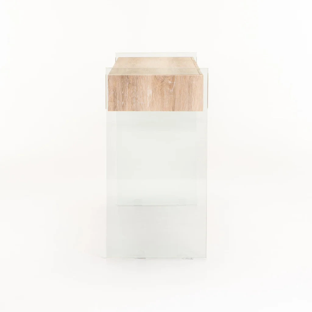 OPAL 110x40cm 12MM TEMP GLASS CONSOLE W/DR-OAK